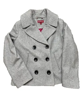 Merona Women's Pea Coat Jacket Wool Blend Double Breast Button Gray Size M • $18