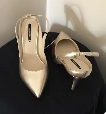 ZARA WOMEN GOLDEN HIGH HEEL SLINGBACK SHOES Sz. 6 NEW • $49.99