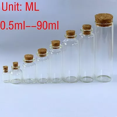 0.5ML~90ML Clear Glass Bottles W/ Corks Small Vials Jars Sample Empty Wholesale • $17.03