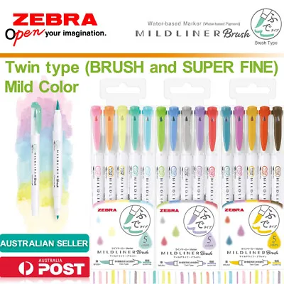 $16.68 • Buy Zebra MildLiner Brush Pen Fine/Brush Dual Tip Highlighter 1Set/5Color 3Types/15c