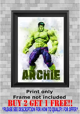 Personalised Marvel Hulk Name Print Children's Room Wall Art Poster Gift  • £9