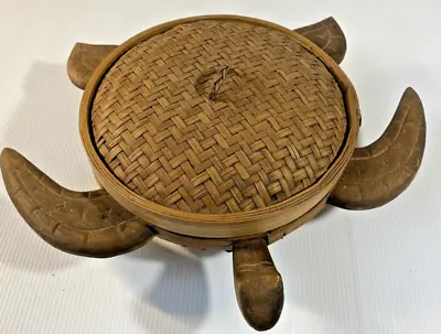 Dumpling Bowl With Lid Woven Bamboo Wood Turtle Food Serving Rice Traditional • $19.54