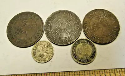 LOT OF 5 Hong Kong COIN Silver 10 5Cents1866 1904 1924 1 CENT • $0.99