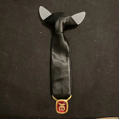 Vintage Masonic Mason Shriner Black Satin Clip-On Tie W/Medallion • $6