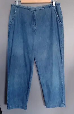 Lands' End Women’s Blue Cotton Denim Cropped Trousers UK Size 12 • £0.99