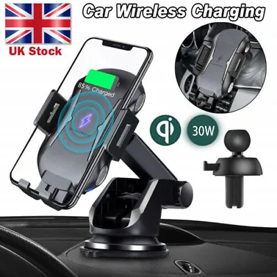 Automatic Clamping 30W Qi Wireless Car Charger Fast Charging Phone Mount Holder • $23.99