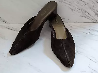 Moda Women's Brown 2  Block Heel Suede Loafer Mule Comfort Shoes Size 8M • $16