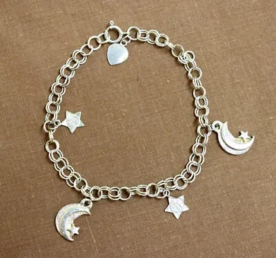 Vintage Sterling Silver Charm Bracelet 7-7/8  Long W/5 Charms • $29