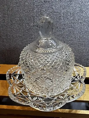 Vintage Avon Press Clear Glass Covered Cheese Butter Dish Plate Starburst 1973 • $16