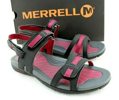 MERRELL Lissum Ridge Size 8 Black / Beet Red Trail Hiking Women Sandals • $59.99