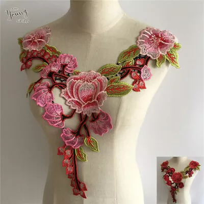 Flower Rose Embroidery Applique Fabric Sewing Craft Trim Polyester Collar Dress • £4.31