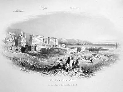 Egypt MEDINET HABU MORTUARY TEMPLE RAMESSES III LUXOR ~ 1850 Art Print Engraving • $6.99