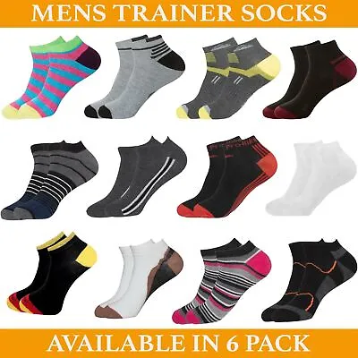 Mens Trainer Socks Ankle Liner Low Cut 6 Pairs Cotton Rich Gym Sports Sock 6-11 • £4.98