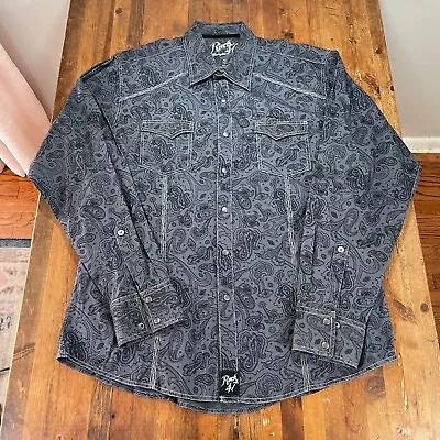 Wangler Rock 47 Shirt Mens XL Gray Paisley Snap Button Up Western Cowboy Ranch • $24.99