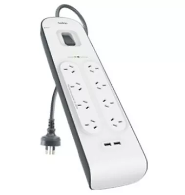 Belkin BSV804AU2M 8-Port Outlet Surge Strip With 24A USB Charging - White • $86.01