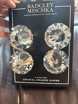 NEW Badgley Mischka Round 1-5/8  Crystal Drawer Knobs Pulls Set 4 Chrome Base • $15.99