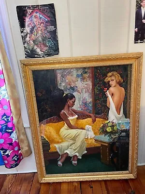 OOAK Ladies With Dog Goldfish Oil Painting On Canvas 1996 Vintage Russian Artist • $9000