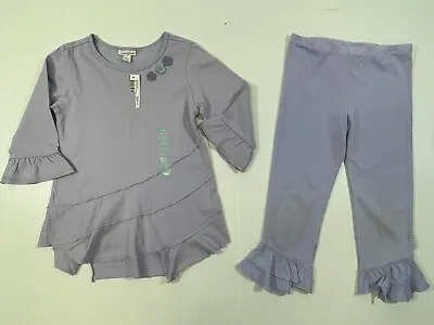 Naartjie Girls Purple Cotton Long Ruffle Sleeve Top Pant 2Pc Set Size 7 • $15