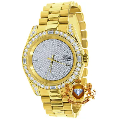 Solid Steel 18K Yellow Gold Tone Baguette Simulated Diamond President Watch 40mm • £240.93