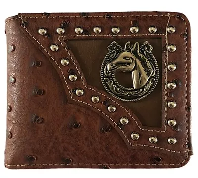 Horse Mens Wallet Western Bifold Style W012-15 Ostrich Brown  • $11.99