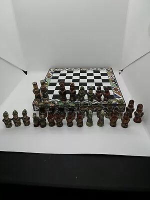 Vintage Handmade Conquistador Mayan Aztec Indian Chess Set. Ceramic Pieces. • $38