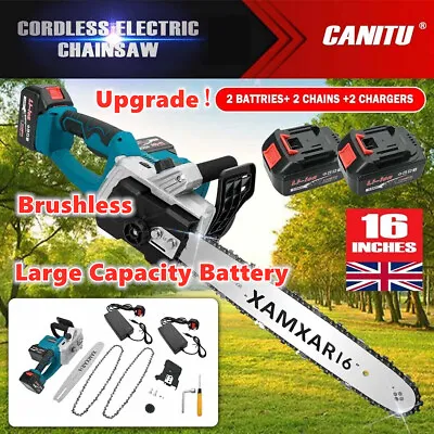 16'' Electric Cordless Chainsaw Wood Cutting Tool With Chains &2 Battery Charger • £79.95