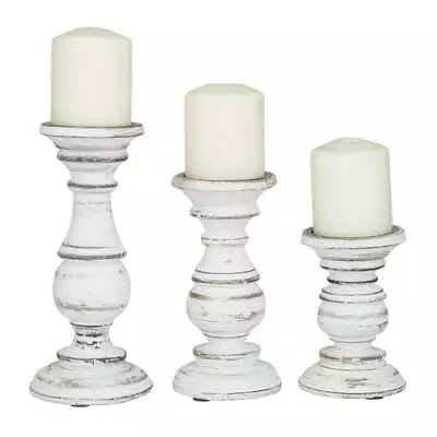 Traditional Mango Wood Pillar Candle Holder Set Of 3White/Rose Blush Finish US • $17.64