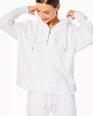 263408 Lilly Pulitzer Lora Hoodie Tunic Top Oversized Sweatshirt White XS New • $28.98