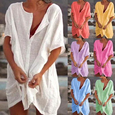£4.39 • Buy Women Swimwear Beachwear Bikini Beach Cover Up Short Mini Dress Top Shirt Summer