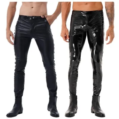 US Mens Shiny Gothic Patent Leather Leggings Punk Skinny Trousers Slim Fit Pants • $17.29