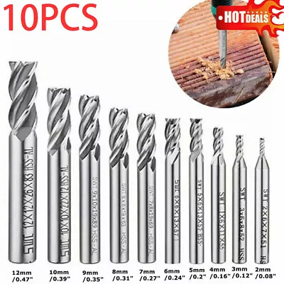 10Pcs 4 Slot Flute End Mill Cutter Drill Bit CNC Milling Tool HSS Straight Shank • £9.59