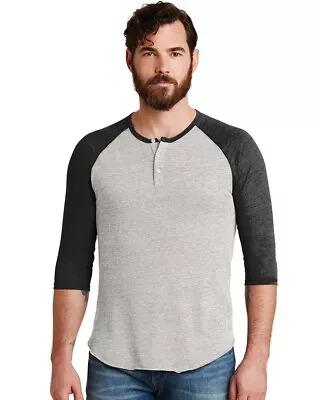 Men’s Gray 3/4 Sleeve Size XL Henley Shirt Raglan Alternative Apparel Earth • $0.99