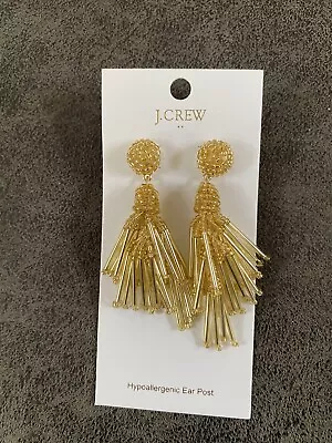 J.Crew Factory Beaded Tassel Earrings Color Gold Plated Brass NWT • $18