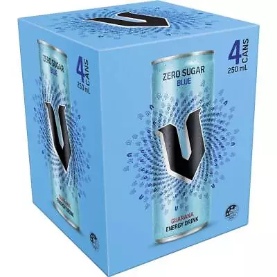 V Blue Zero Sugar Guarana Energy Drink Can 250ml X 4 Pack • $21