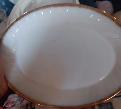 Vintage Fire King Anniversary Milk Glass Oval Serving Platter Gold Trim EXC! • $0.99