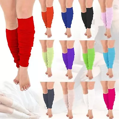 Ladies Plain Leg Warmers Girls 80s Neon Dance Party Retro Ankle Footless Sock • £2.49