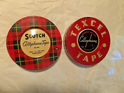 Lot Of 2Vintage Cellophane Tape Tins - Scotch And Texcel 5 1/8  Dia. • $8