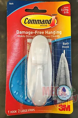 3M Command Designer Bath HookLargeWhite1-Hook With Water Resistant Strips • $16.47