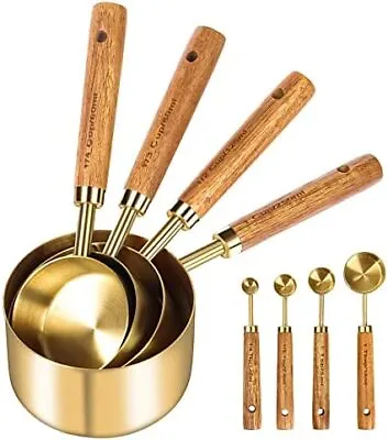 £28.90 • Buy Cuteefun Measuring Cups And Spoons Set Of 8, Wooden Handle, With Metric And US 