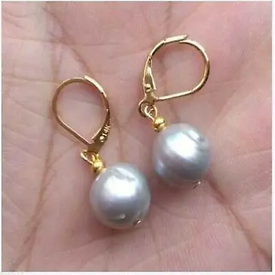 £3.59 • Buy Huge 11-12mm AAA South Sea Baroque Gray Pearl Earring 14k Jewelry Flawless Real