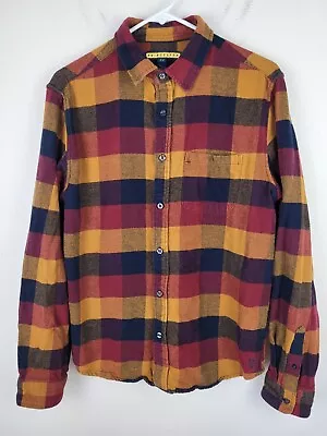 Mens Flannel Shirt M Plaid Blue Red Yellow Retro Style Plaid Button Up Outdoor • $13.99