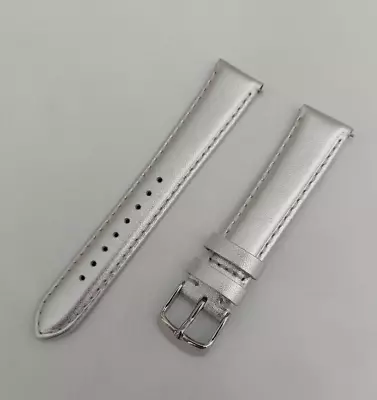 20mm Silver Metallic Genuine Leather Interchangeable Watch Band Fit Michele Deco • $13.25