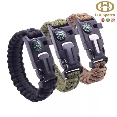 Tactical Military 5 In 1  Fire Starter Whistle Compass Paracord Buckle Bracelet  • £5.49