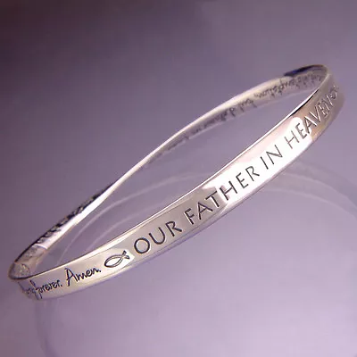 Solid Sterling Silver Mobius Bangle Bracelet-The Lord's Prayer NIV Free US Ship! • £115.73