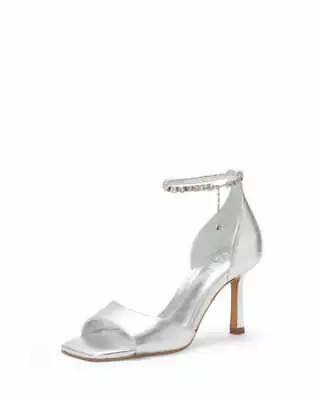 Vince Camuto Evensa Pewter Leather Square Open Toe Ankle Strap Dress Pump Sandal • $29.95