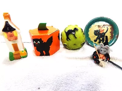 5 Vintage Halloween Decorations Witch Cover Avon Black Cat Soap Ball Tin Mouse • $14.99