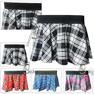 Ladies Women Full Circular Tartan Check Mini Elasticated Skirt • £8.45