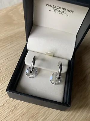 $10.80 • Buy Silver Hoop Earrings Huggies With Crystal Attachment 