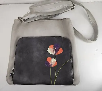 ESPE Gray/Vegan Leather Fashion Shoulder/Messenger Handbag -Orange Poppies NICE • $19.99