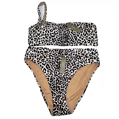 J Crew Women’s NEW Print Lana Leopard Bella One-Shoulder Bikini Set-Size L NWT • $39.99